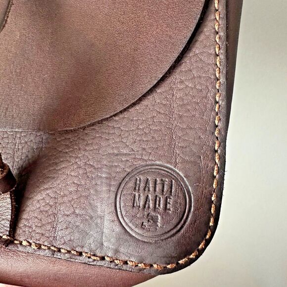 Haiti Made Bouk Small Brown Leather Crossbody Flap Purse - Picture 5 of 9